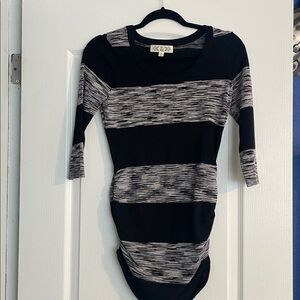 Pink Rose Black and Gray Striped Blouse